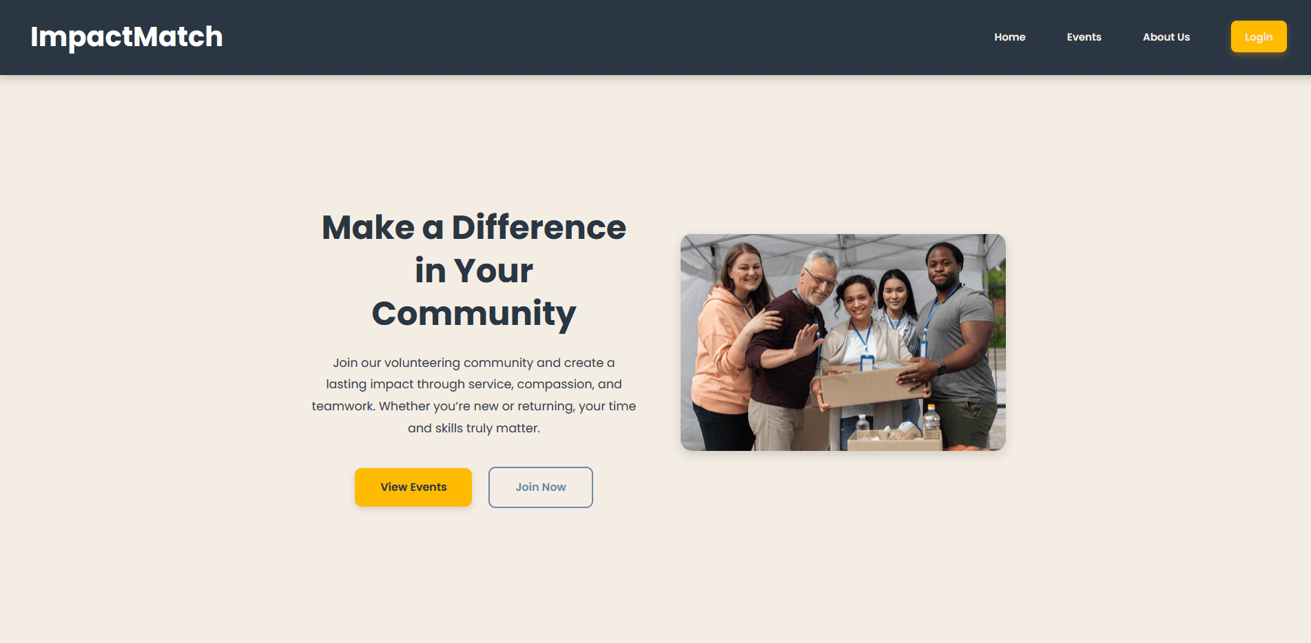 Impact Match volunteer platform interface
